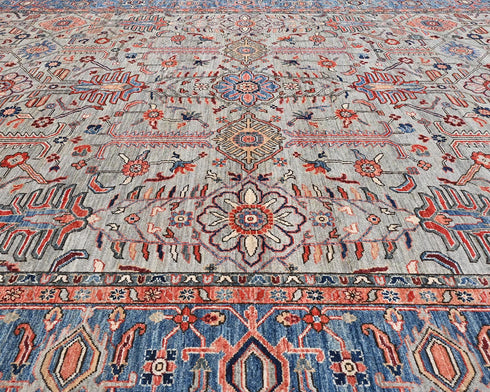 9x12 Gray Blue Aryana Afghan Hand Knotted Veg Dye Wool Area Rug